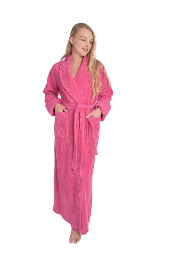 HOC 100% Cotton Women's Classic Chenille Shawl Collar Robe (Fuschia, Medium)