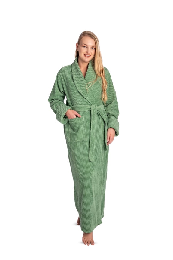 HOC 100% Cotton Women's Classic Chenille Shawl Collar Robe (Sea Green, Medium)