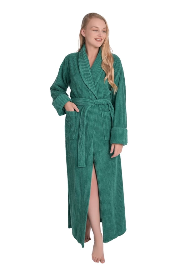 HOC 100% Cotton Women's Classic Chenille Shawl Collar Robe (Teal, Small)