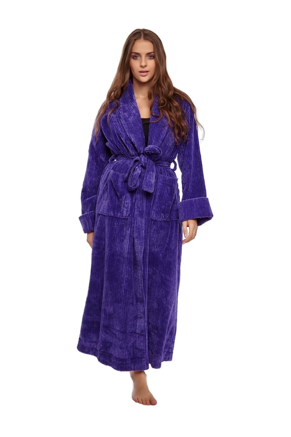HOC 100% Cotton Women's Classic Chenille Shawl Collar Robe (Violet Purple, Large)