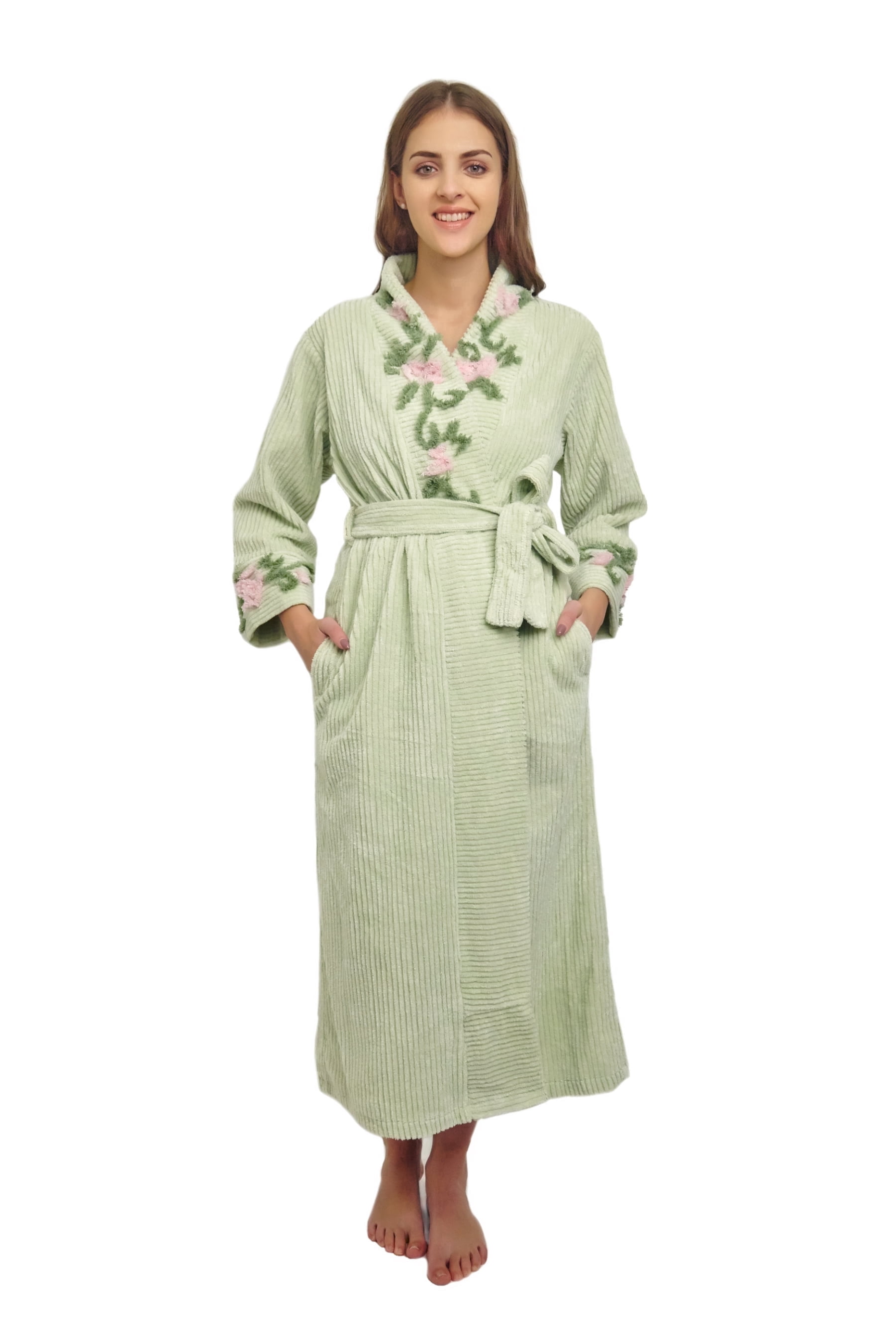HOC Women's Vine Embroidered Shawl Collar Chenille Robe (as1, alpha, m ...