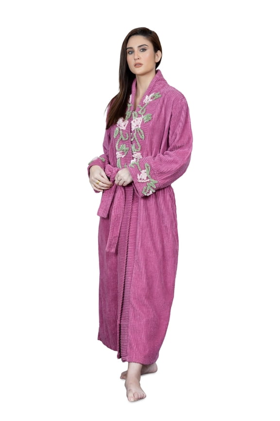 HOC Women's Vine Embroidered Shawl Collar Chenille Robe (as1, alpha, s, regular, regular, Baton Rough)