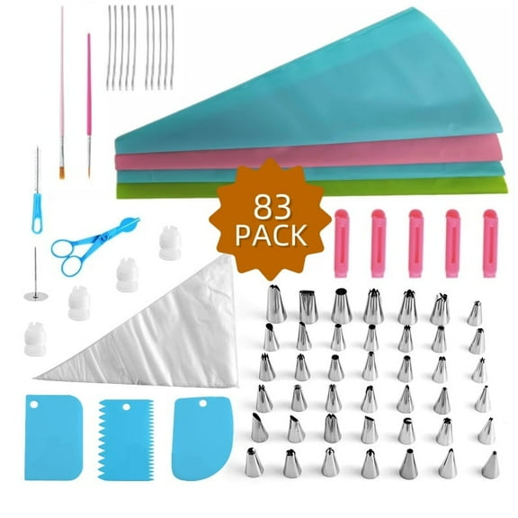 HOCHETOU 83-Pc Cake Decorating Kit w/ 42 Tips, Silicone Bags - Walmart Baking Supplies for Cookies & Cupcakes