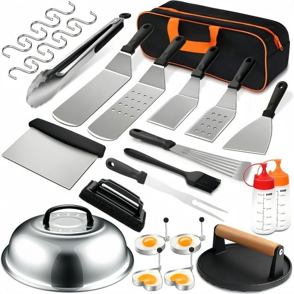 HOCHETOU family dinner & outdoor barbecue essentials - 29pcs griddle accessories kit with grill spatula for outdoor grill, blackstone cleaning kit, grill tools & scraper, perfect for pizza lovers