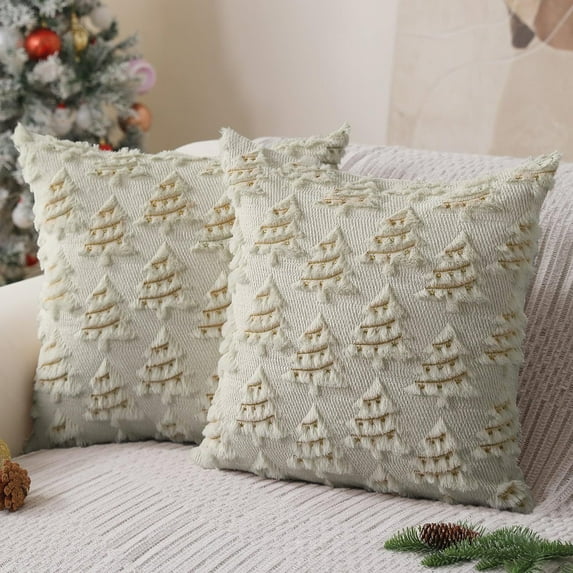 HOCIRET 2pcs 18x18inch Plush 3D Christmas Tree Throw Pillows - Christmas Decor, Cozy Textured Cushions for Couch/Bed