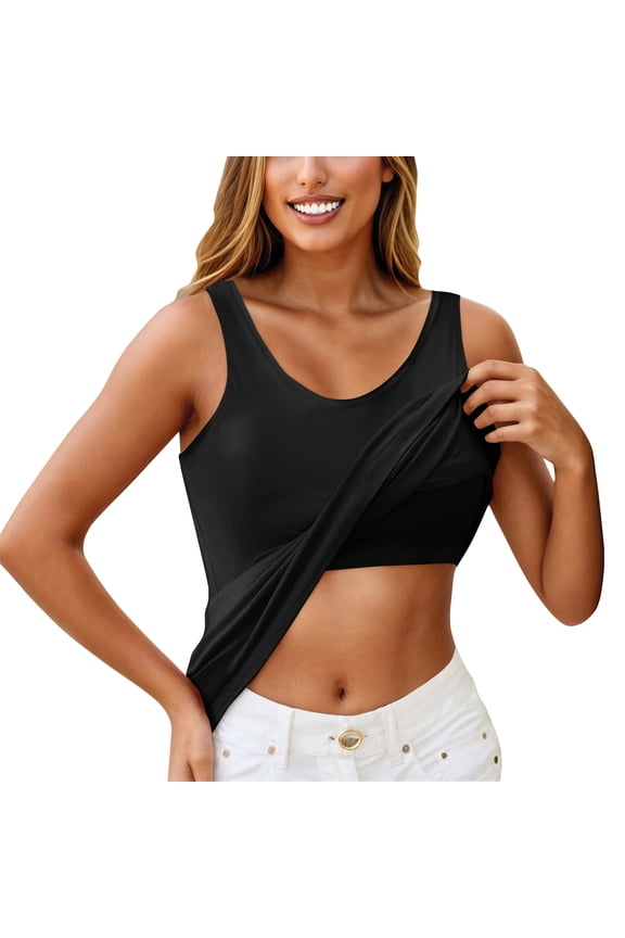 Tank Tops with Built in Bra for Women Adjustable Spaghetti Strap Cami Sleeveless Summer Tops Black XL