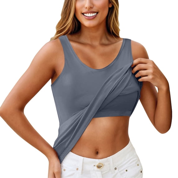 HOCIRET Tank Tops with Built in Bra for Women Adjustable Spaghetti Strap Cami Sleeveless Summer Tops Dark Gray 3XL