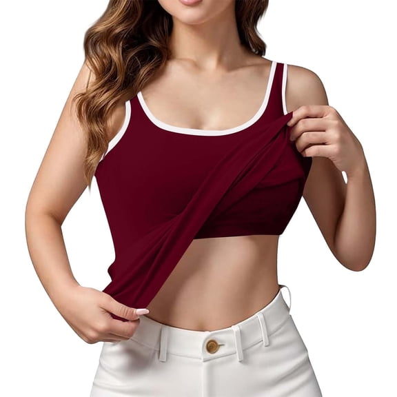 HOCIRET Tank Tops with Built in Bra for Women Adjustable Spaghetti Strap Cami Sleeveless Summer Tops Deep Red L