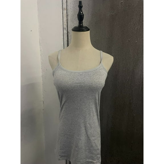 HOCIRET Tank Tops with Built in Bra for Women Adjustable Spaghetti Strap Cami Sleeveless Summer Tops Light Gray L