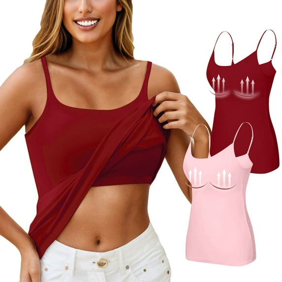HOCIRET Tank Tops with Built in Bra for Women Adjustable Spaghetti Strap Cami Sleeveless Summer Tops Light pink 6XL