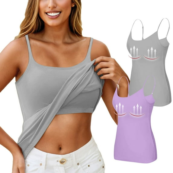 HOCIRET Tank Tops with Built in Bra for Women Adjustable Spaghetti Strap Cami Sleeveless Summer Tops Purple 5XL