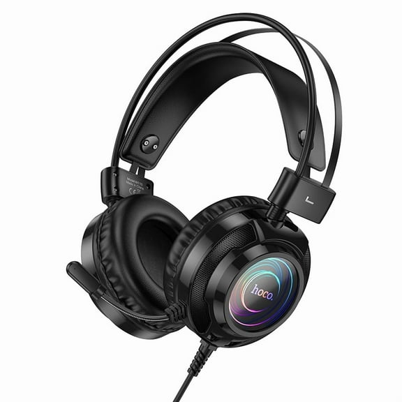HOCO Dual Mode Gaming Headset, Wired Headphone with 3.5mm & USB Connector, Over-Ear Headset with 50mm Driver, RGB Light, for Windows PC Desktop Laptop
