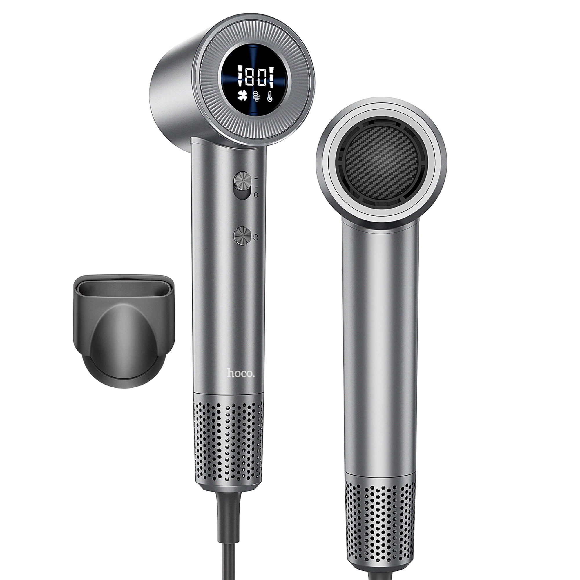 HOCO High-speed Negative Ion Hair Dryer 2 speeds /4 temperatures with Smooth Air Nozzle Digital Display Fast Drying for Home Salon Travel（Black)
