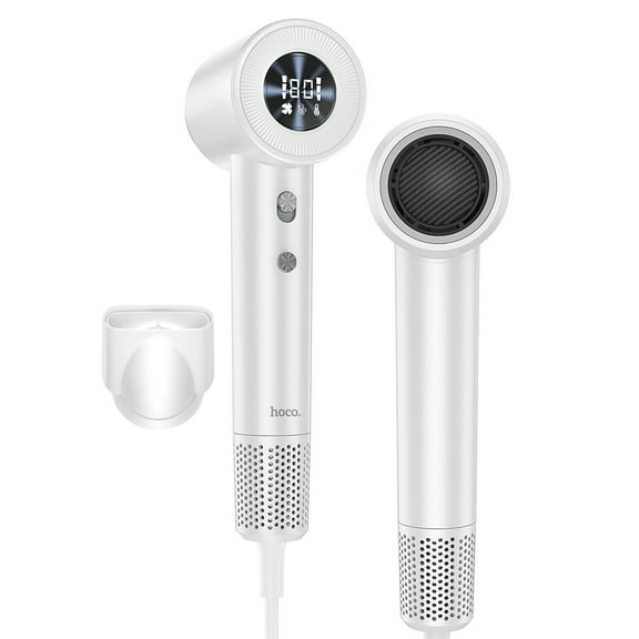 HOCO High-speed Negative Ion Hair Dryer 2 speeds /4 temperatures with Smooth Air Nozzle Digital Display Fast Drying for Home Salon Travel(White)
