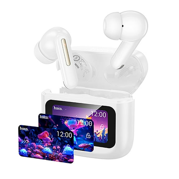 HOCO True Wireless Bluetooth Earphone with LED Full-Color Touch Screen Long Battery Life TWS In Ear BT Headset(White)