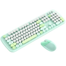 HOCO Wireless Keyboard and Mouse Set ,Cute Keyboard Retro Round Keycap and Silent Compact USB Mouse for Computer, Laptop, PC（Green)