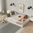 thumbnail image 1 of HOCOMILA Queen Size Floor Bed with Fence, Montessori Floor Bed with Slats and Safety Guardrails, Wood Queen Bed for Teen, White, 1 of 9
