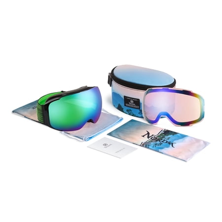 HOD Magnetic Diamant™ Anti-Fog OTG Green Ski Goggles - Bonus Mirror Lenses