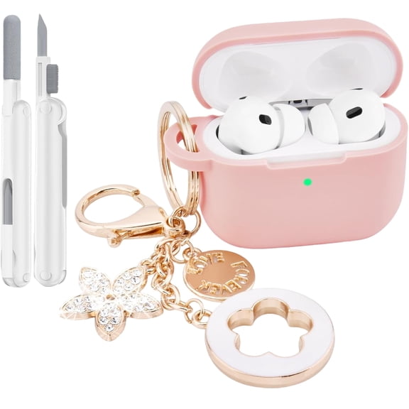 HODESunPure for AirPods Pro 3 Case 2025, Silicone Case for Apple Air Pods Pro 3rd Generation Cover, Cute iPods 3 Protective Cover with Bling Keychain & Cleaning Kit,Pink