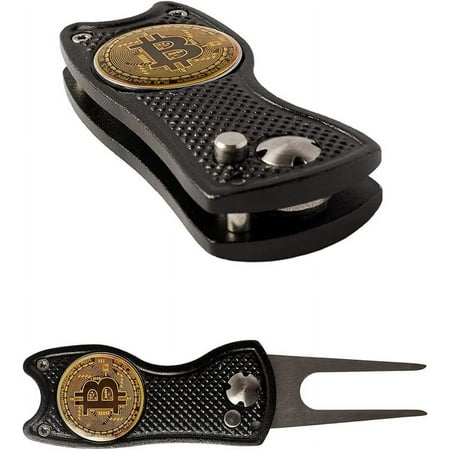 HODL 21 Bitcoin Golf Divot Repair Tool, All-Metal Golf Accessories - 3- in-1 Golf Multitool (Divot Tool, Ball Marker, Club Holder) | Foldable with with Pop-up Button & Magnetic Ball Marker