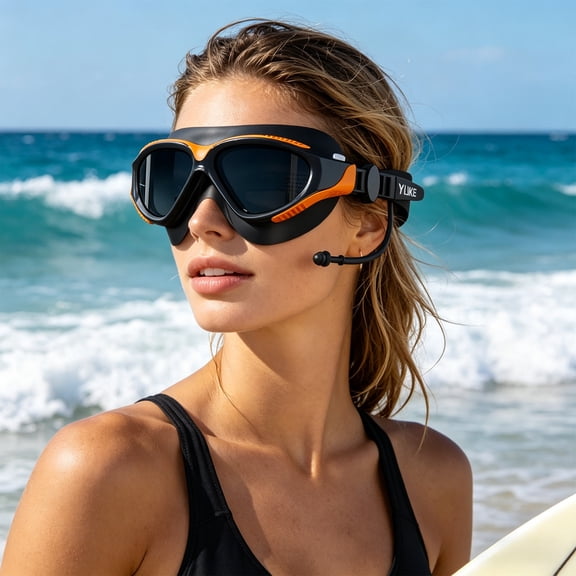 HODWIEQU Adult Swimming Goggles Hd Waterproof Unisex Large Frame Wide-Angle Black Orange Free Size