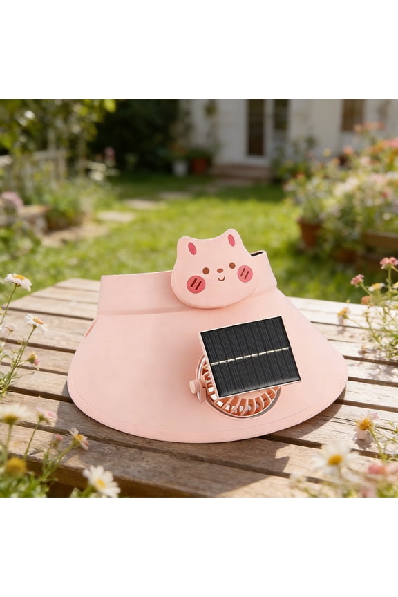 Cute Animation Sun Visor Hat With Built In Solar Powered Fan For Outdoor Activities Kids And Adults Sun Protection Hat Pink