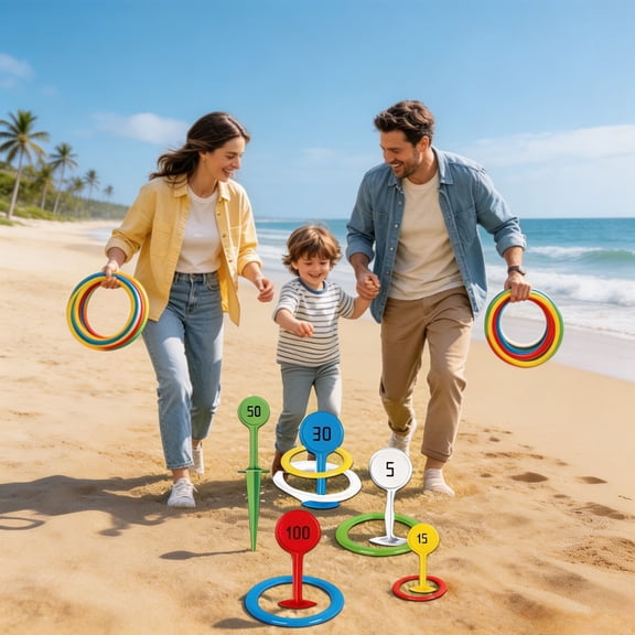 HODWIEQU Nautical Rings Toss Game Beach Quoits Set Backyard Outdoor Lawns Portable With Carry Bag Carnival Activity For Family Multicolor Free Size