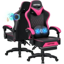 HOFFREE Gaming Chair Computer Chair with Speakers Massage Game Chairs with Footrest Bluetooth High Back Ergonomic Computer Gaming Chairs for Adults Reclining Video Gamer Chair Pink and Black