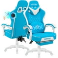 thumbnail image 1 of HOFFREE Gaming Chair Computer Chair with Speakers Massage Game Chairs with Footrest Bluetooth High Back Ergonomic Computer Gaming Chairs for Adults Reclining Video Gamer Chair Sky Blue and White, 1 of 9