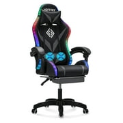 HOFFREE Gaming Chair with Massage and LED RGB Lights Ergonomic Computer Chair with Footrest High Back Video Game Chair with Adjustable Lumbar Support Linkage Armrest for Home Office