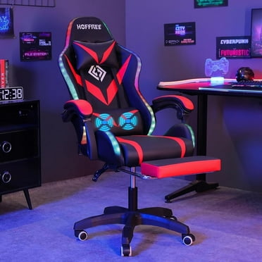HOFFREE Gaming Chair with Massage and LED RGB Lights Ergonomic Computer Chair with Footrest High Back Video Game Chair with Adjustable Lumbar Support Linkage Armrest for Home Office