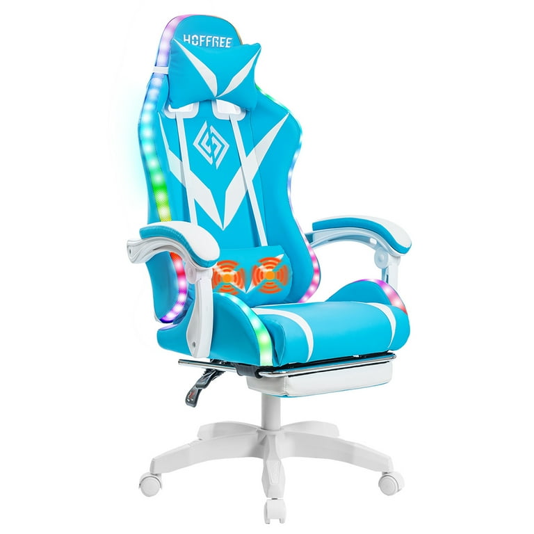 HOFFREE Gaming Chair with RGB LED Lights Ergonomic Computer Chair with  Massage Lumbar Pillow Linkage Armrest Reclining Leather Video Game Chair  Racing Style for Home Office 