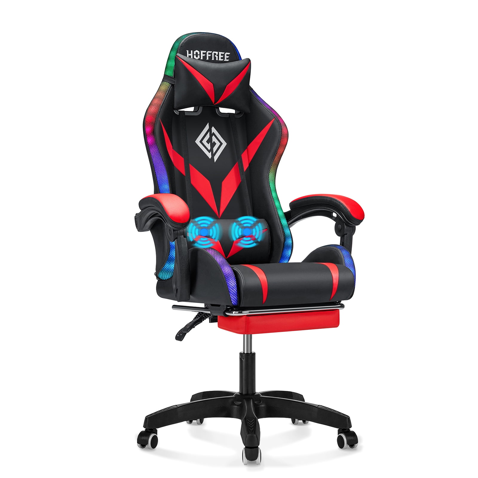 HOFFREE Gaming Chair with RGB LED Lights Ergonomic Computer Chair with  Massage Lumbar Pillow Linkage Armrest Reclining Leather Video Game Chair  Racing Style for Home Office 