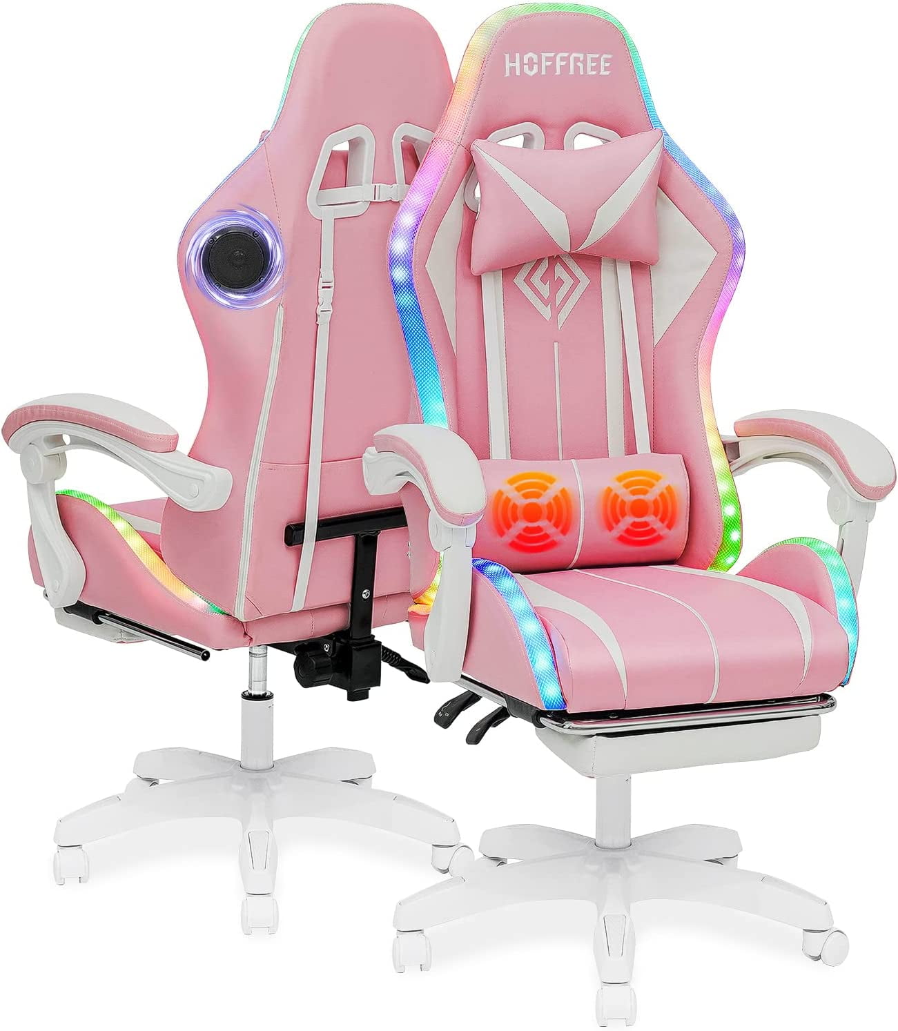 RGB Gaming Chair With Bluetooth Speakers, Massage, & Retractable Footrest | Ergonomic Recliner For Adults Up To 400 Lbs