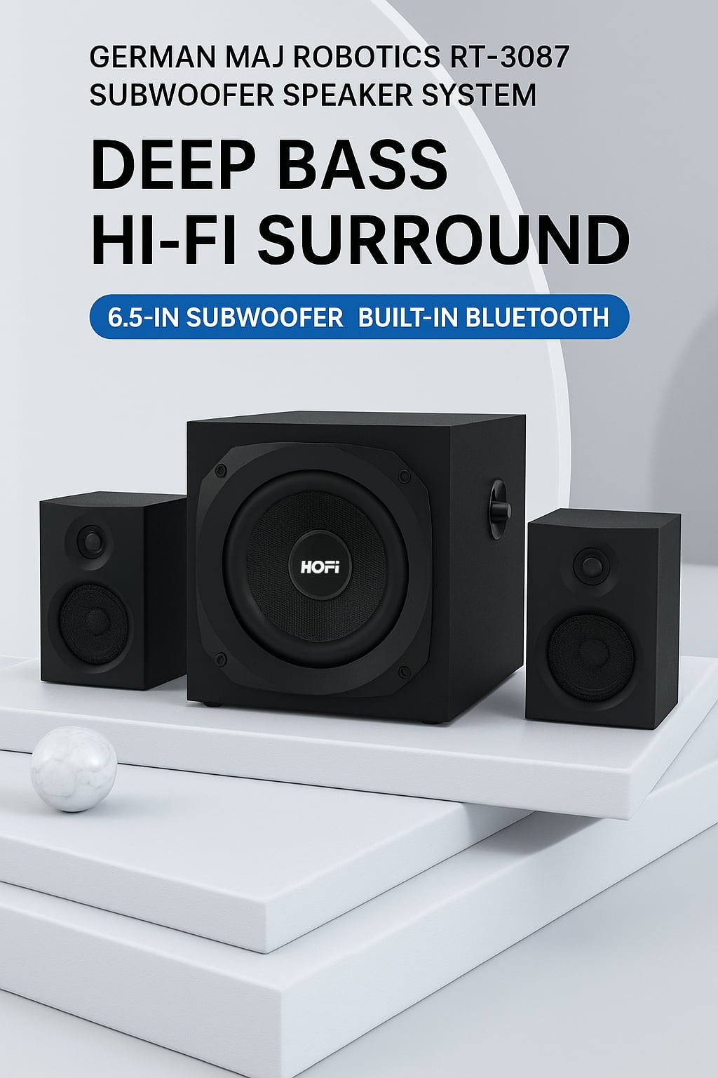 HOFI 2.1 Bluetooth Speaker System with USB, AUX, Bluetooth 2.1 Channel Speakers Single Piece