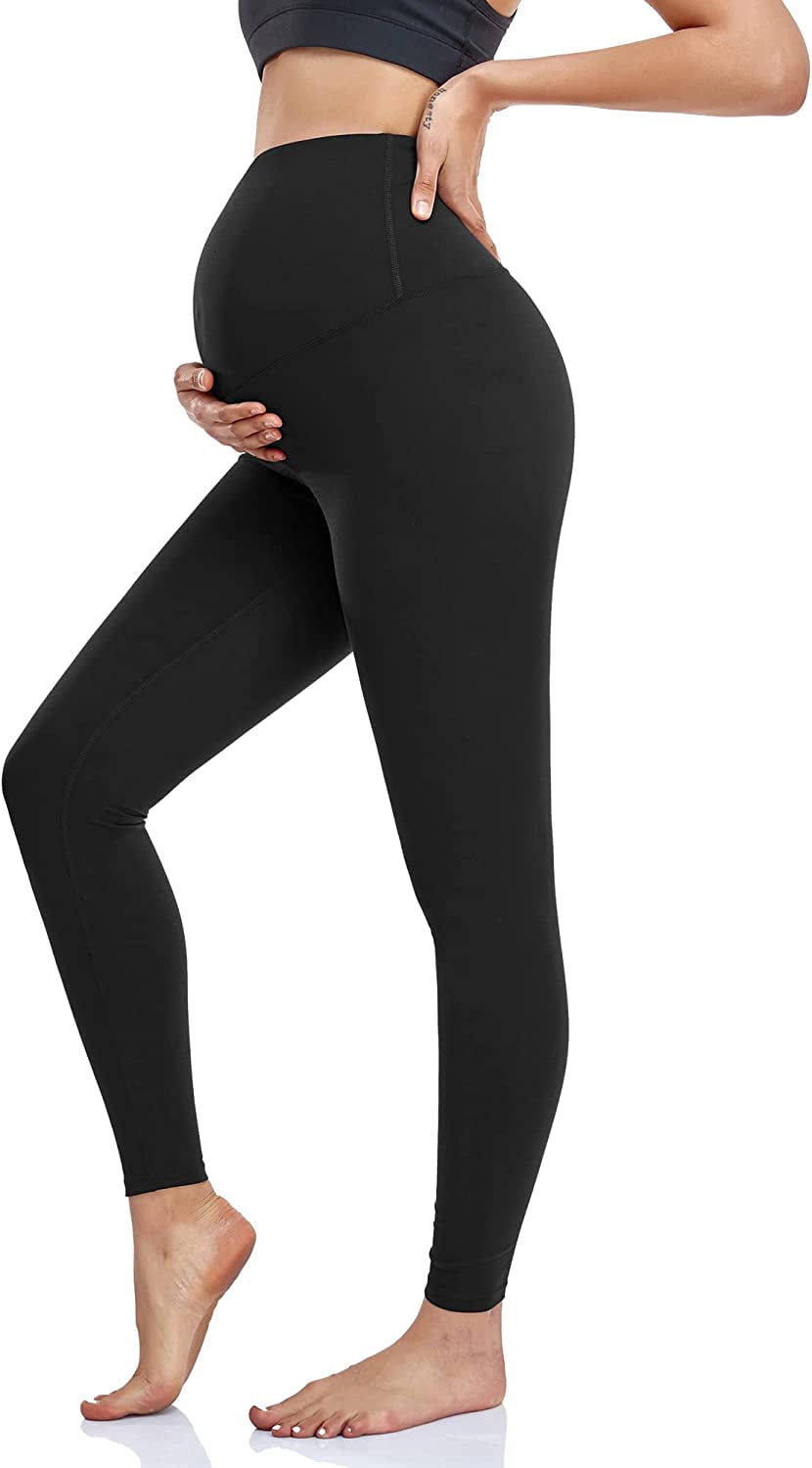 HOFISH Women's Maternity Leggings Over The Belly Pregnancy Yoga Pants  Active Wear Workout Leggings Black Medium