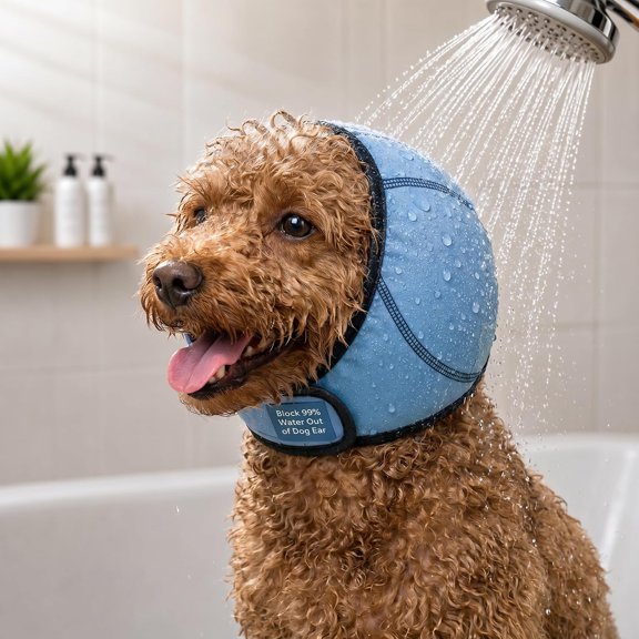 HOFi Dog Ear Covers for Bath: Waterproof Ear Protection to Block 99% Water Reduce Ear Infections Risks During Bath Time - Designed for Small Breeds Dachshund/Westie/Shiba Inu