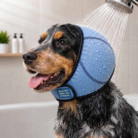 HOFi Dog Ear Covers for Bath: Waterproof Ear Protection to Keep Water Out | Block 99% Water During Bath Time - Reduce Ear Infections Risks for Medium Breeds Beagle Cocker/Spaniel/Border Collie