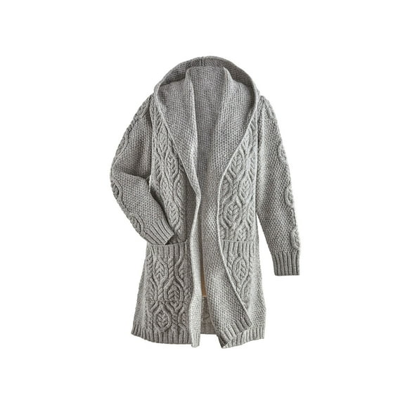 HOGAN Womens Irish Cardigan Sweater Merino Wool Open Front Long Sweater, Gray - M