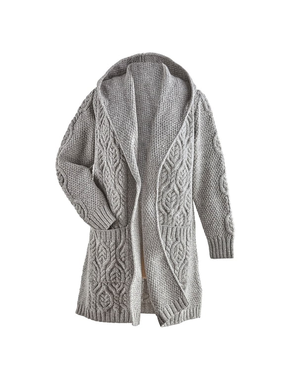 HOGAN Womens Irish Cardigan Sweater Merino Wool Open Front Long Sweater, Gray - M