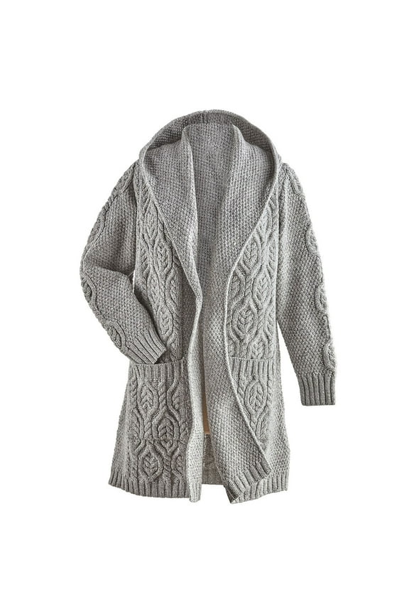 HOGAN Womens Irish Cardigan Sweater Merino Wool Open Front Long Sweater, Gray - M
