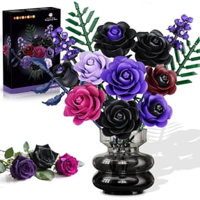 TERRAMUS Purple Roses Bouquet Building Set,546 Pcs Artificial Gothic Botanical Collection Home Office Decor Building Blocks Kit Perfect Gift for Women, Adults