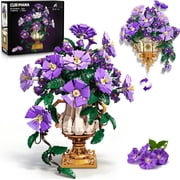 TERRAMUS Morning Glory Bouquet Building Set with Wall Mount, 1136 PCS Artificial Flower Blocks, 2-in-1 Desk Wall Display Construction Toy for Ages 12+