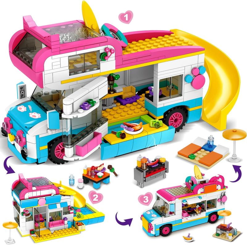 HOGOKIDS 3-in-1 Girls Camper Van Building Set - 494PCS Summer Beach ...