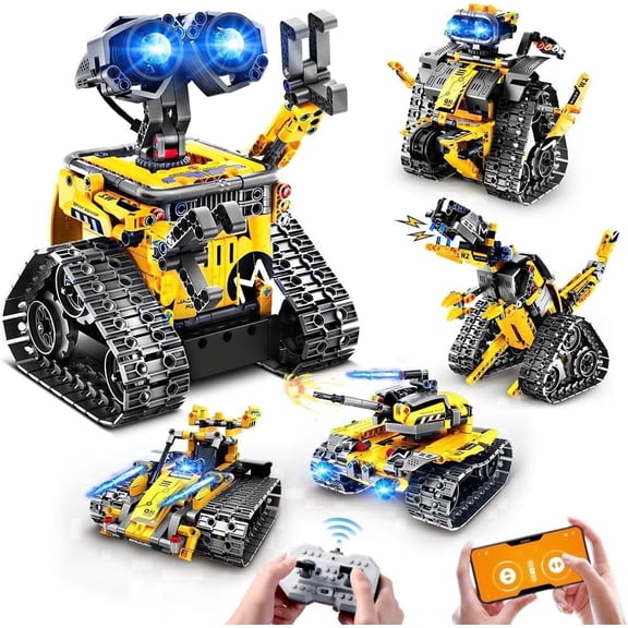 INSOON 5-in-1 Robot Building Set, STEM Building Blocks with Remote & App Control, Transforming Mech Dinosaur & Robot Kit, 520 PCS Educational Toy for Kids 6-12+