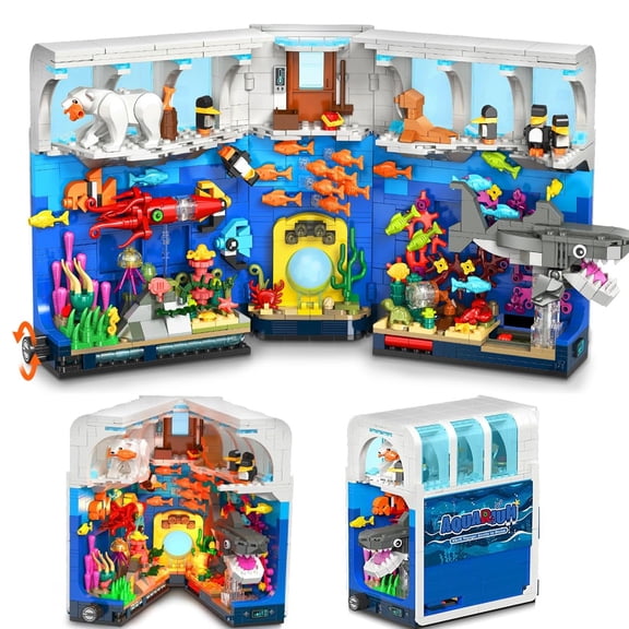 1064PCS Movable Shark Ocean Polar Animals Blocks Bookend Kit for Adults and  Kids  Aged 8+