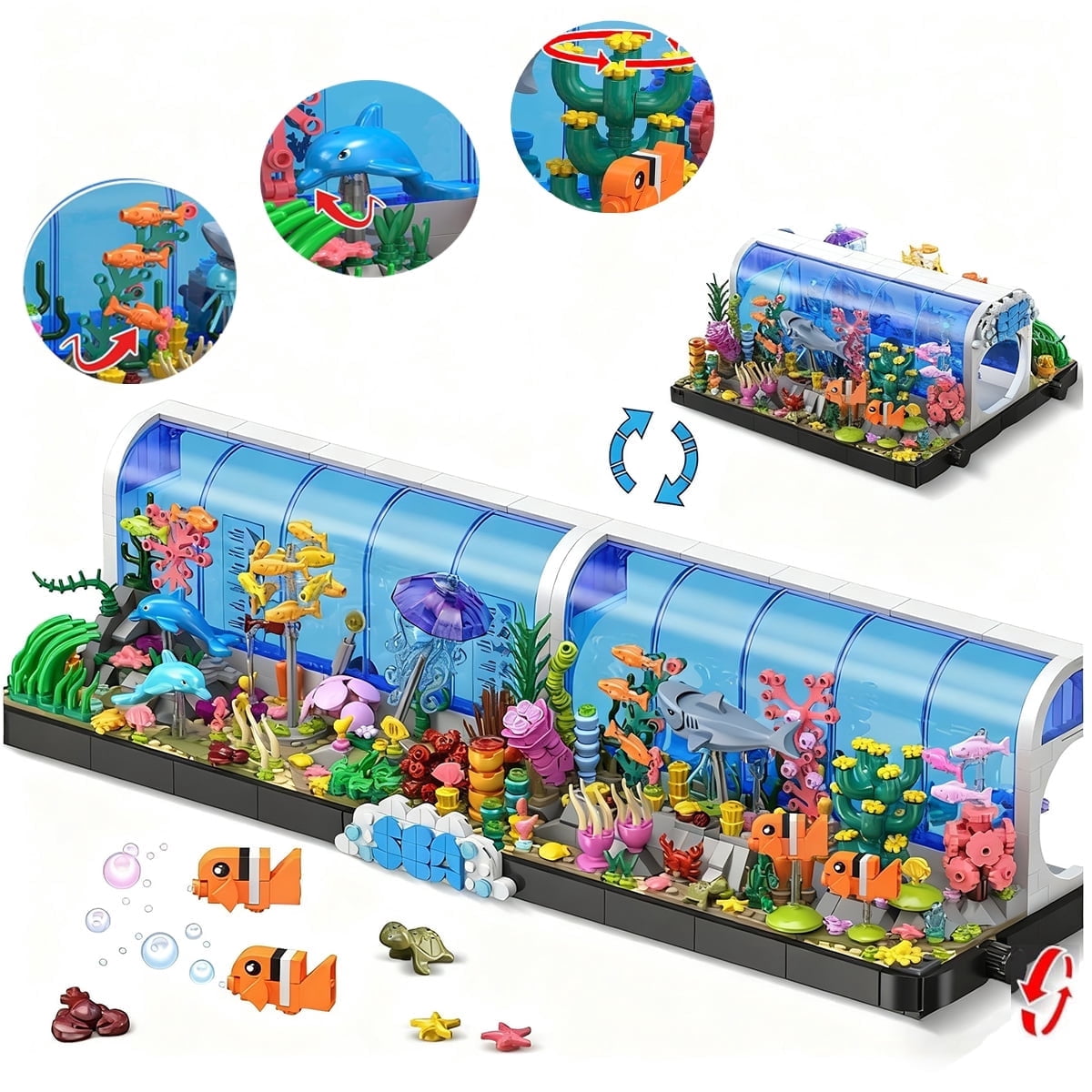 HOGOKIDS Aquarium Building Sets, 2-in-1 Pivoting Oceanarium Animals Construction Building Toys for Kids Aged 6-12