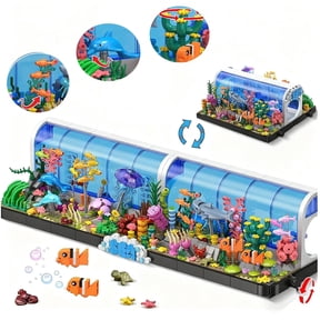 HOGOKIDS Aquarium Building Sets, 2-in-1 Pivoting Oceanarium Animals Construction Building Toys for Kids Aged 6-12