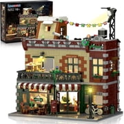 TERRAMUS Cafe Shop Building Kit with LED Light, 1589 Piece City Street View Building Blocks Set, Coffee House Construction Toy for Ages 12+
