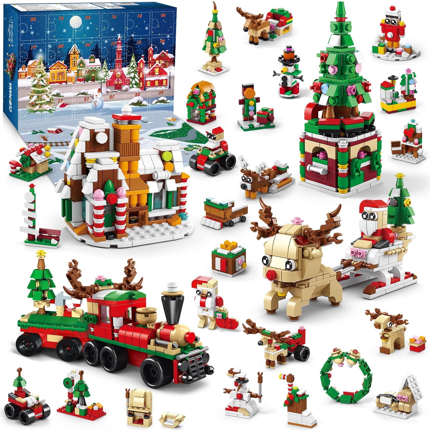 HogoKids Christmas Building Set with LED Light, 1235 PCS Christmas Toys Tree Train House Blocks for Kids 6-12+ Year Old